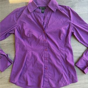 INC Purple Button Down Top Y2K Style Fitted Layering Blouse